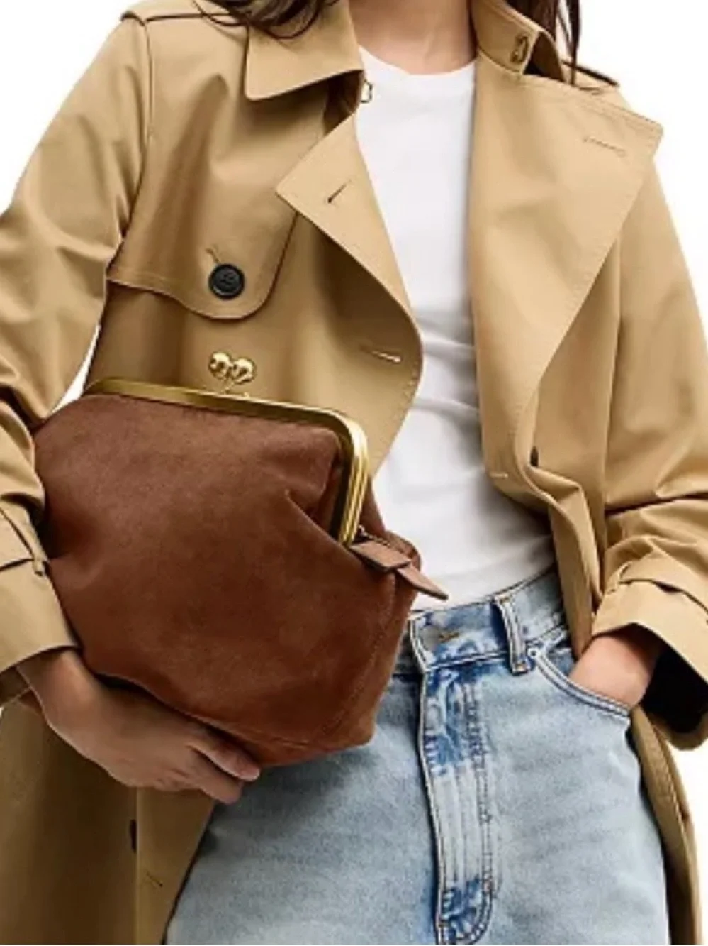 Coach Brown Suede Frame-Top Shoulder Bag with Gold Hardware